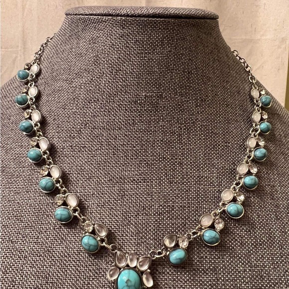 Turquoise Crystal Necklace • Crystal Necklace • Turquoise • Jewelry 
• statement - Picture 2 of 3
